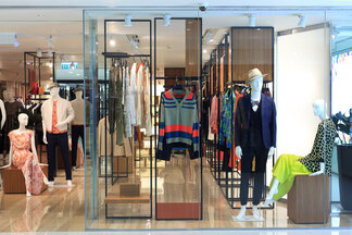 Storefront with clothing displays